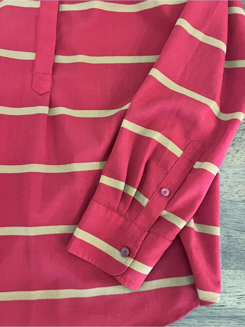 Talbots Red and Yellow Striped Pullover Blouse Split Neckline Lightweight Small - Picture 4 of 7